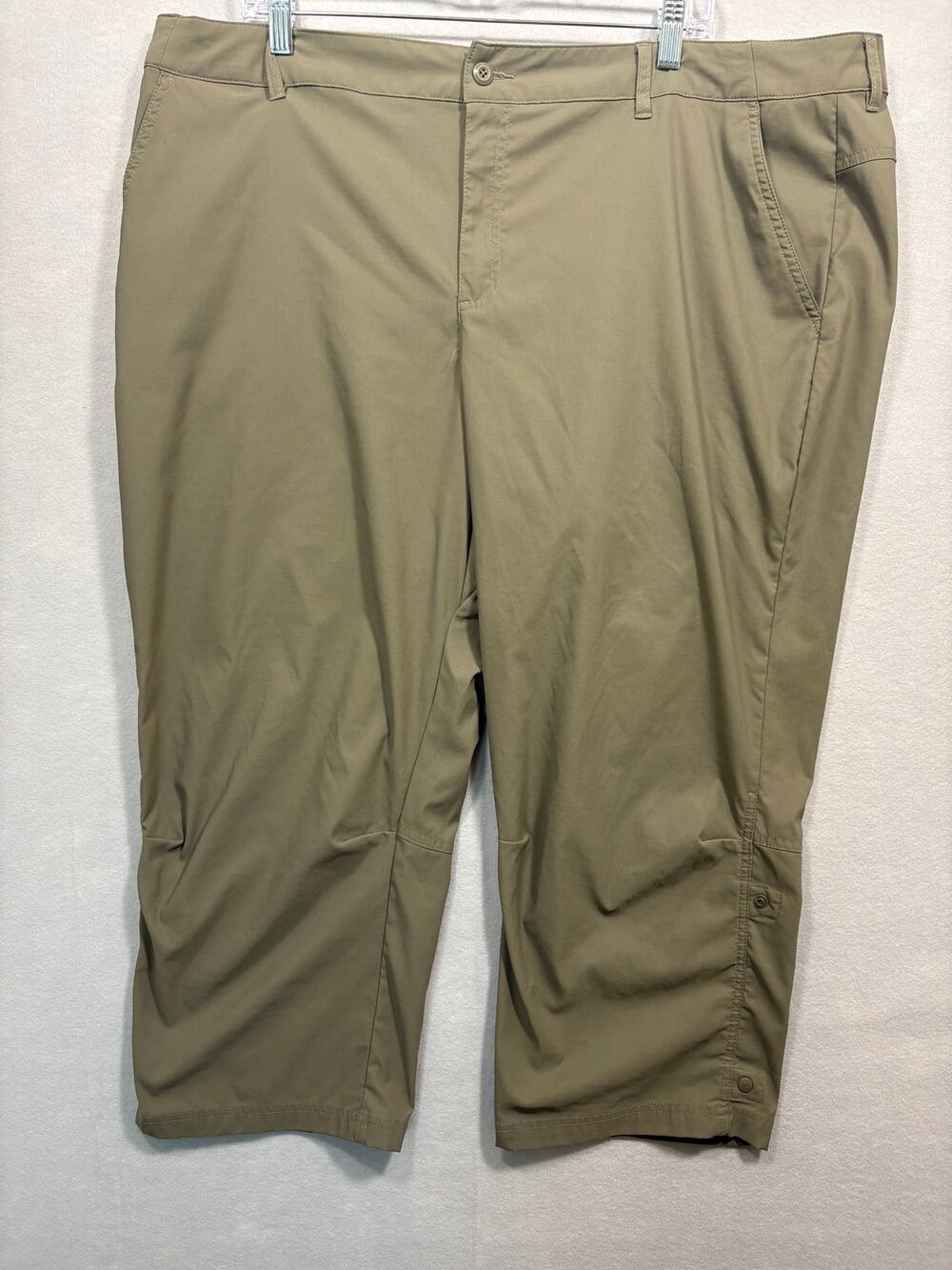 Womens Khaki Nylon Stretch Hiking Capri Pants Adjustable Hem Size 20W